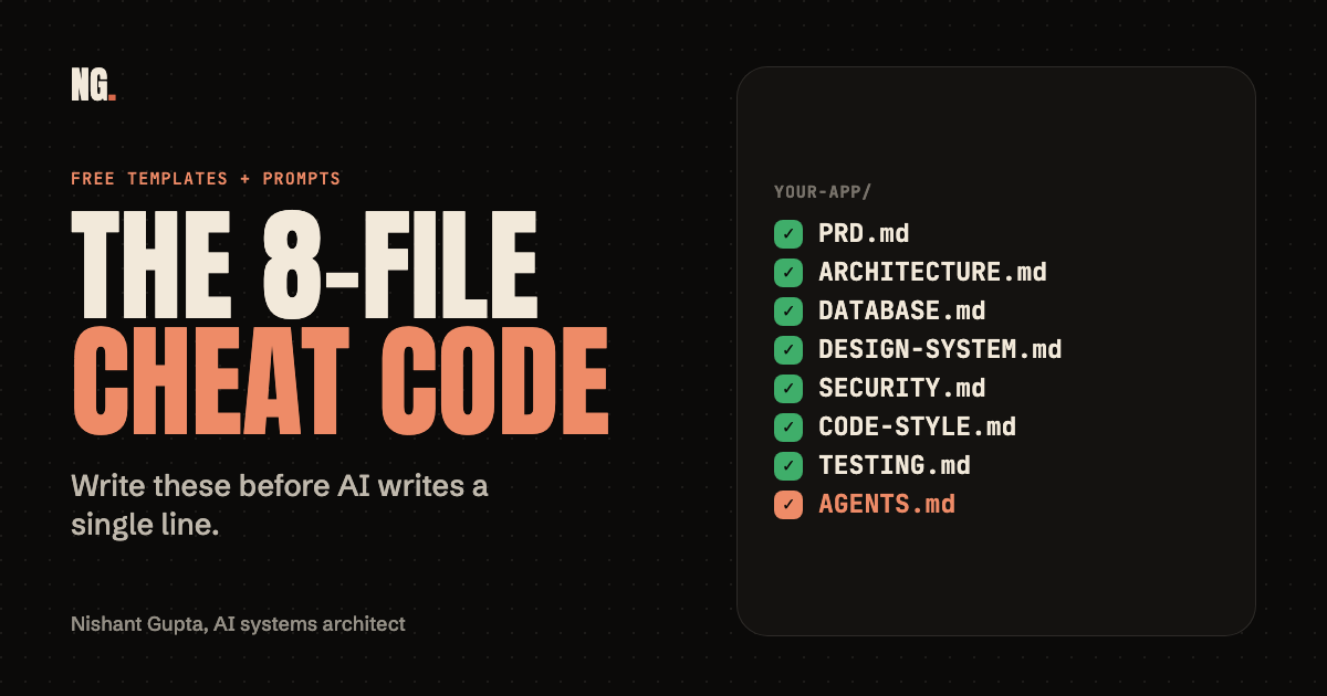 The 8-File Cheat Code: PRD, architecture, database, design system, security, code style, testing and AGENTS.md