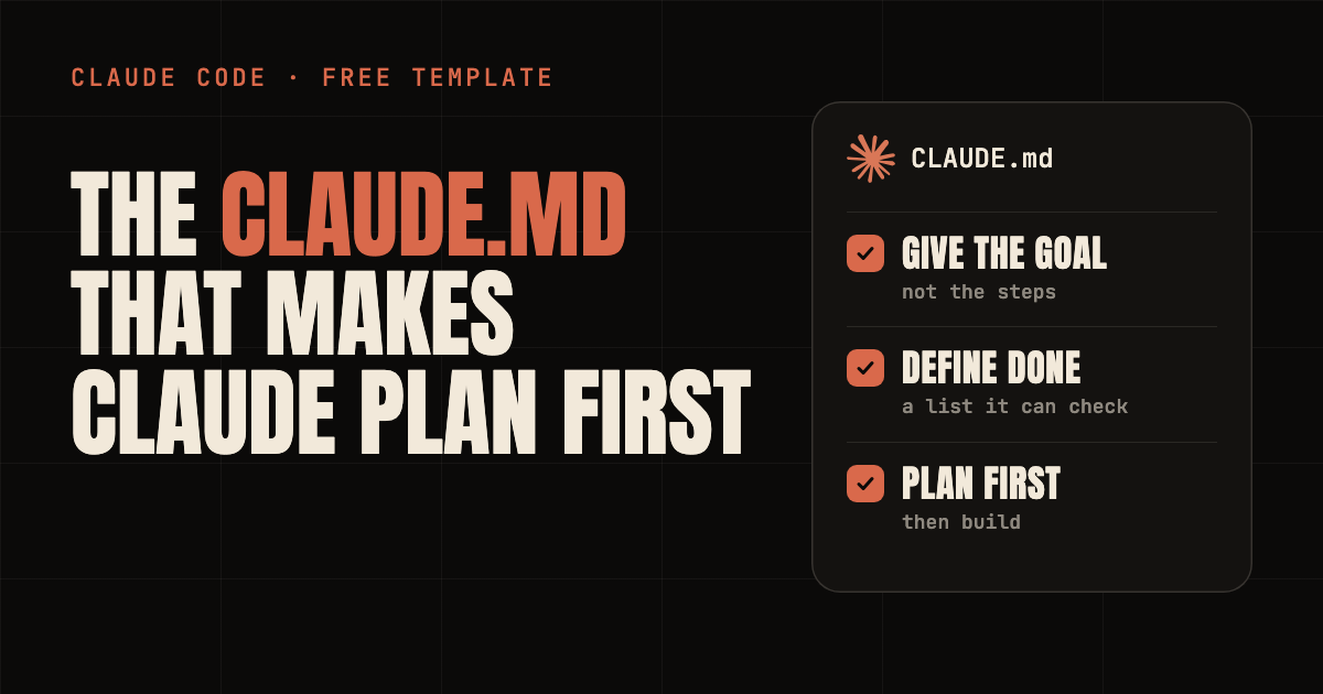 CLAUDE.md template for Claude Code: give the goal, define done, plan first