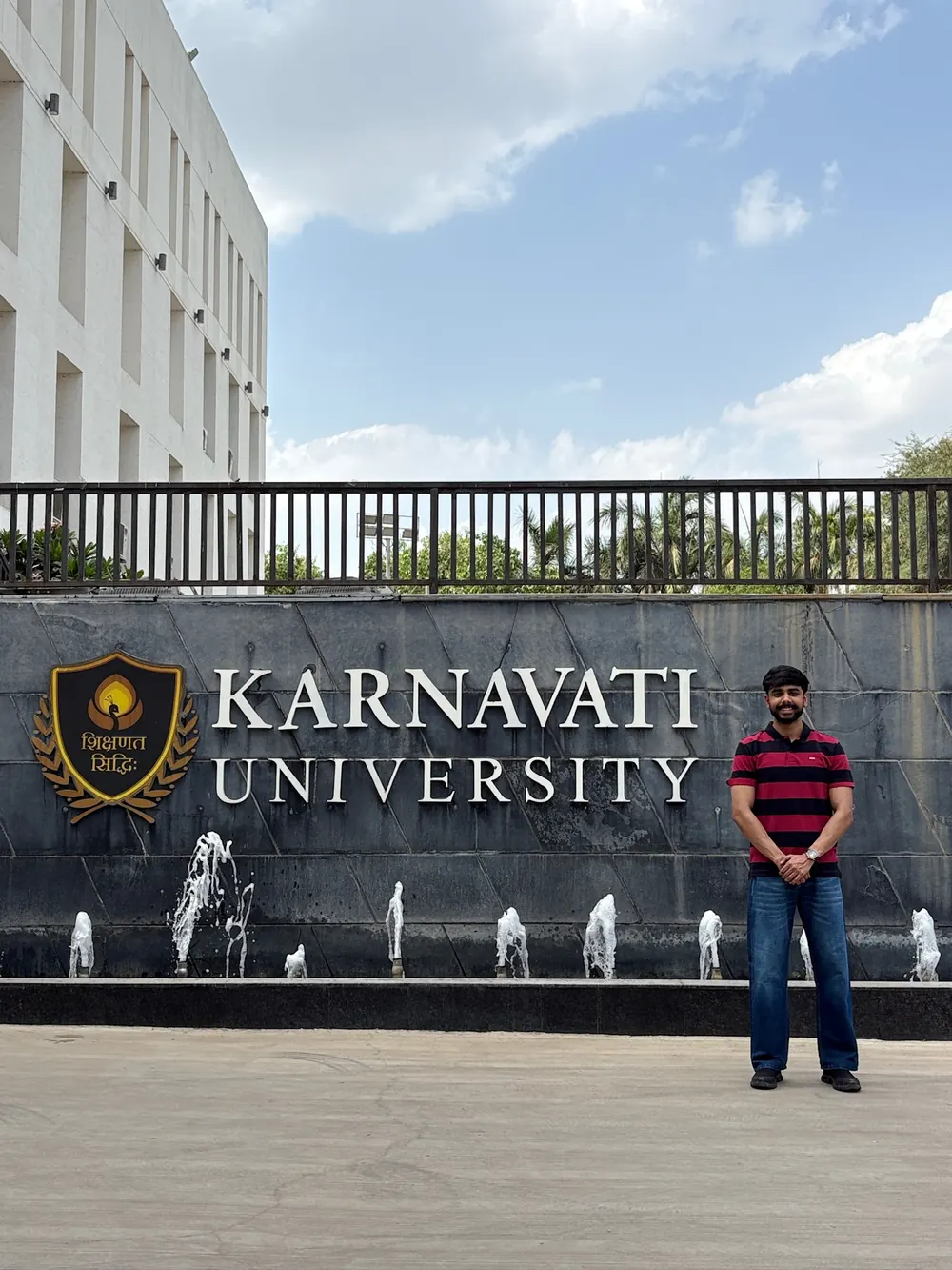 Nishant outside the Karnavati University entrance